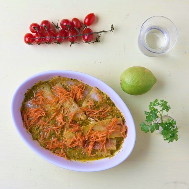 ryba, paradajky, mrkva, limetka