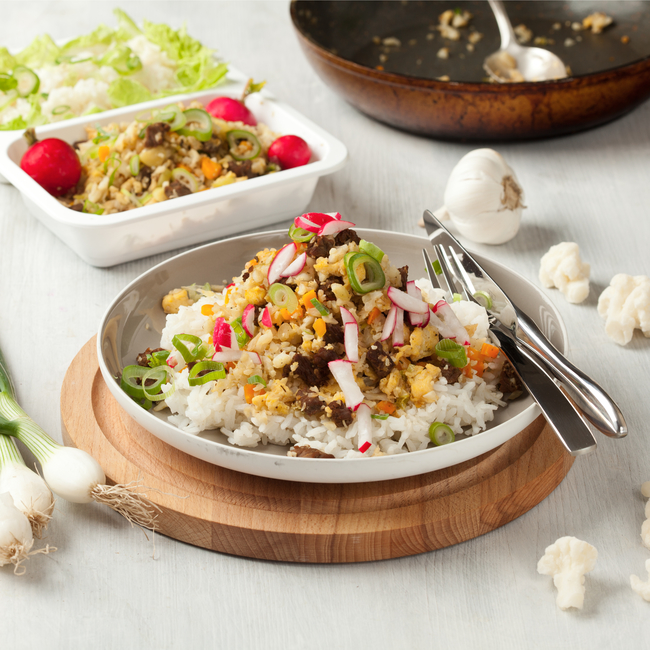 Blumenkohl-Risotto mit Rindfleisch